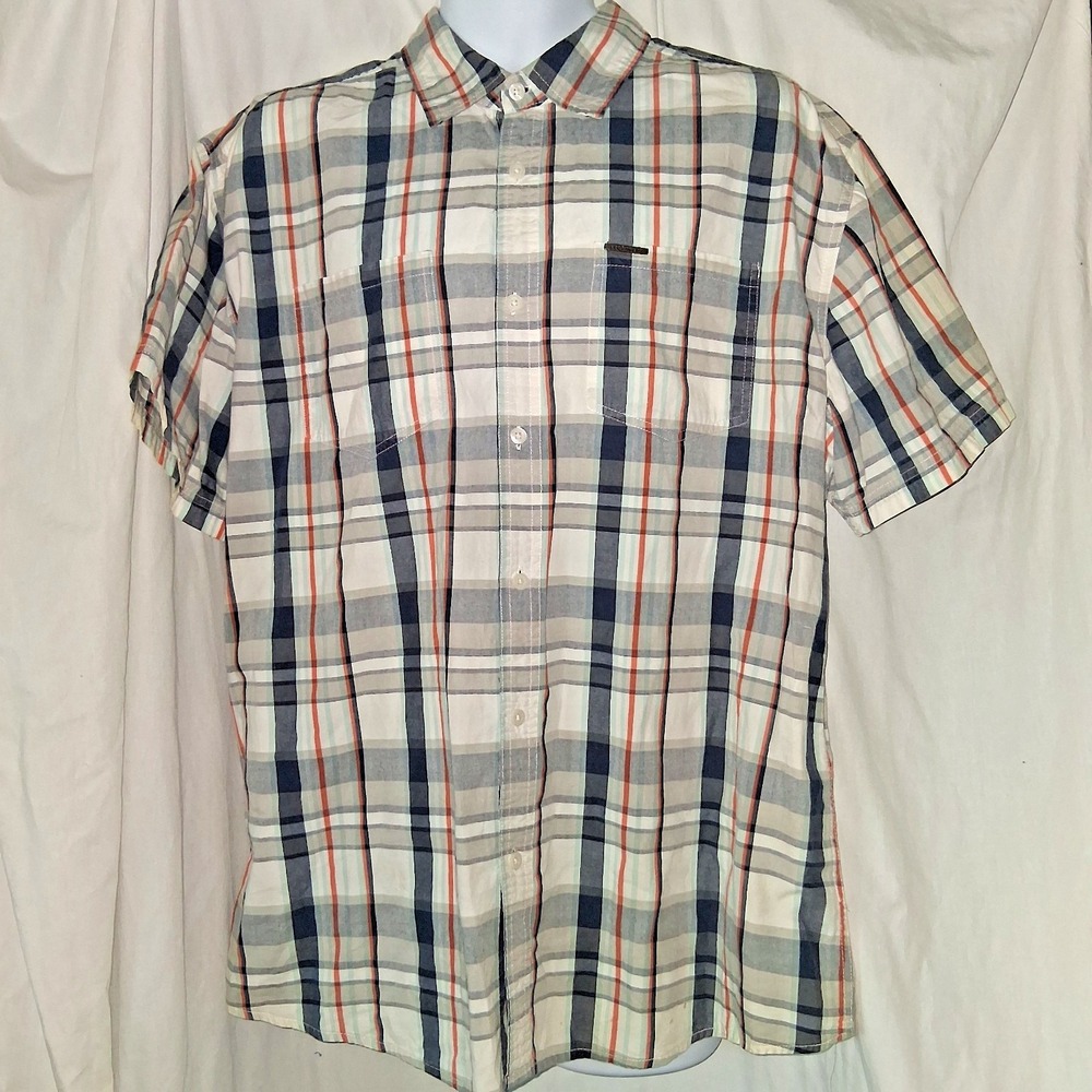 Ecko Unltd Button Down Shirt Men's XXL Plaid White Blue‎ Orange Classy